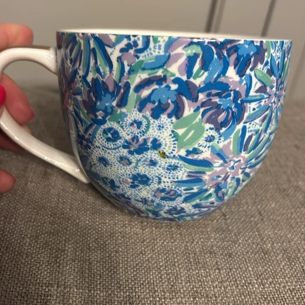 Lilly Pulitzer Coffee Mug Blue Floral High Maintenance Gold Ceramic 12 oz - Picture 4 of 6